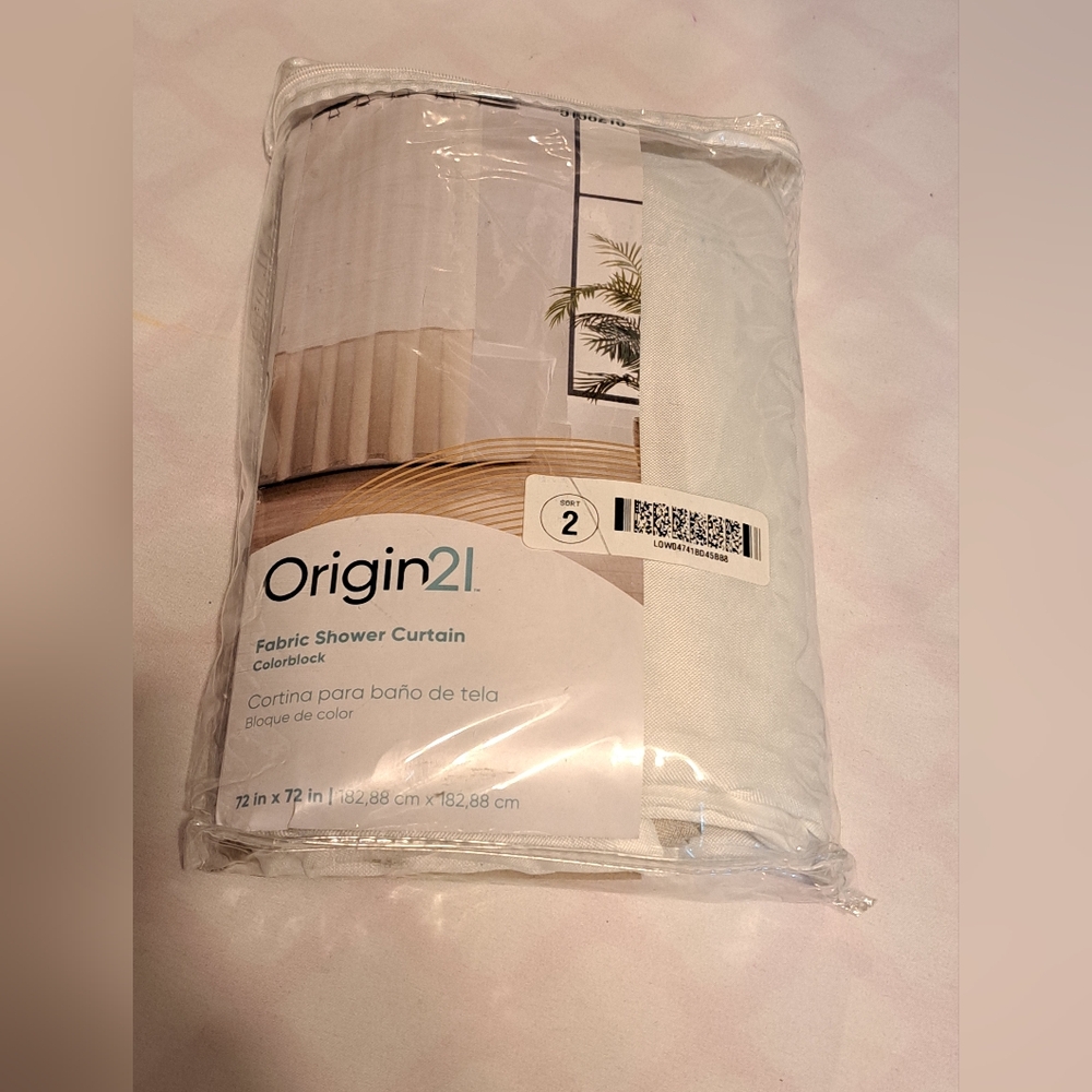 Shower Curtain Fabric By Origin21 White & Gray 72" X 72" NEW!